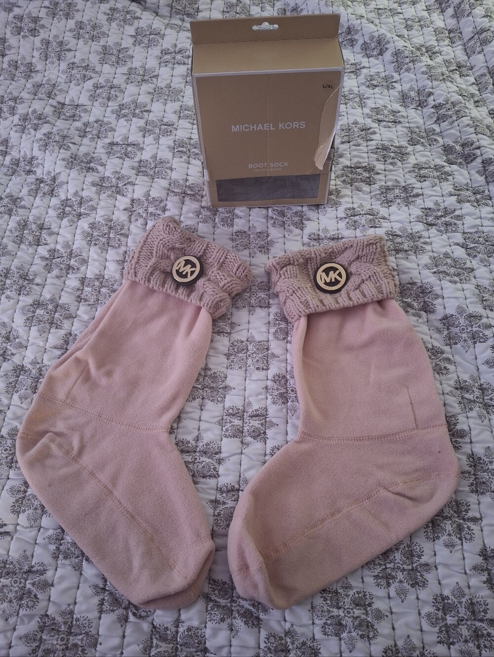 MICHAEL Michael Kors Blush Pink Knit Cuff Boot Socks with Logo Accent